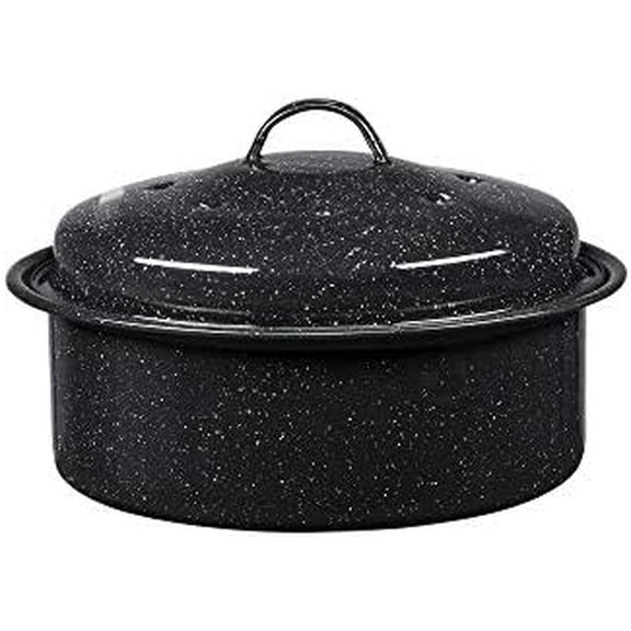 8.7-Inch Small Covered Round Roaster, 3Lb Capacity – Mini Roaster Enamel Steel Cookware, Dishwasher Safe & PFOA-Free, Even Heat Distribution for Poultry, Meat, Vegetables (Speckled Black)