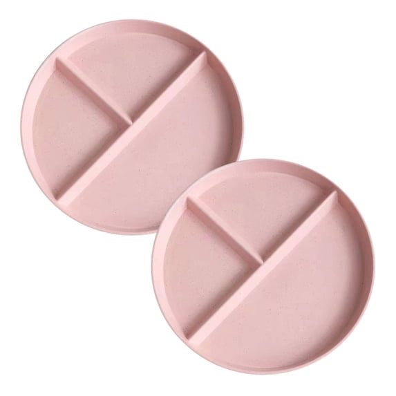 8.7-Inch Wheat Straw Plastic Round Gridded Dinner Plate (Divided Plate/Picnic Plate/Salad Plate), Durable & Dishwasher-Safe, Reusable, Bpa-Free, 2Pcs, Multicolor, Three-Grid(Pink,8.7x8.7")
