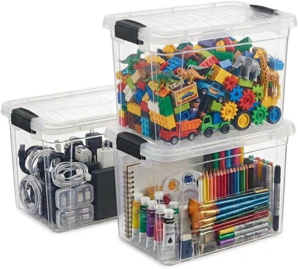 8.7 Quart Clear Plastic Storage Boxes with Lids, Stackable Organizer ...