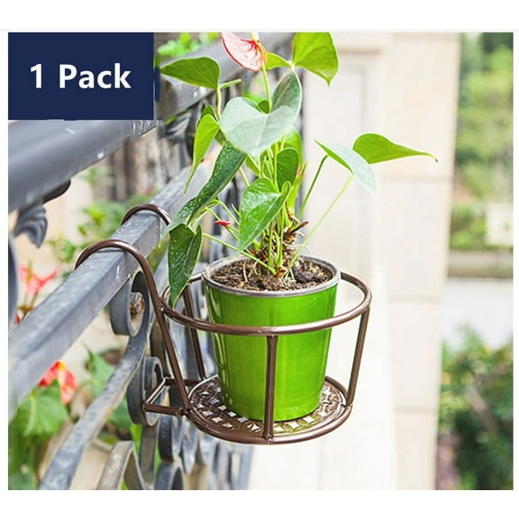 8.7"Round Iron Hanging Railing Planters,Iron Racks Fence Planters Flower Pot Holder, Over The Rail Flower Pot Holder  for Balcony,Garden,Indoor and Outdoor (Brown)