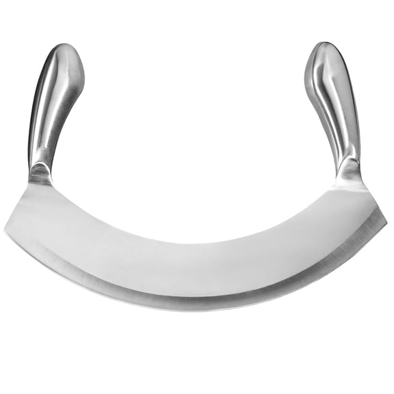 8.7 In Stainless Steel Mezzaluna, Rocker Salad Chopper With Double Handle, Curved Sharp Blade For Herbs, Fruits, Vegetables, Kitchen Tool, Dishwasher Safe