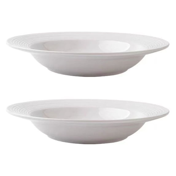 8.7-inch Wide Rim Plastic Soup Bowl - Lead-Free White Pasta Bowls for Spaghetti, Salad, Stew, Rice Microwave & Dishwasher Safe - Scratch-Resistant and Heatproof Design Set of 2