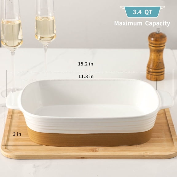 Tikooere Large Ceramic Baking Dish,Ceramic Bakeware,Perfect Lasagna Baking Dish for Parties,Christmas,Casseroles And RoastingMicrowave And Dishwasher Safe,Set of 1,White