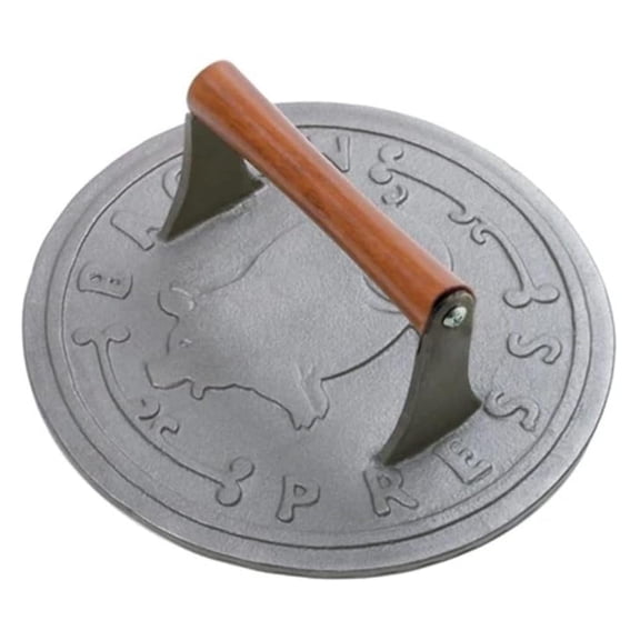 8.75-Inch Cast Iron Bacon Press with Wood Handle, Round