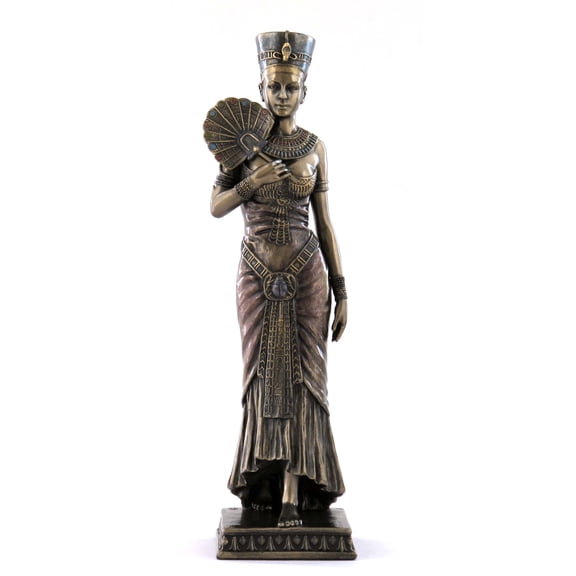 8.75 Inch Egyptian Queen Holding Fan Cold Cast Bronze Figurine