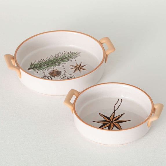 8.75"L & 10.75"L Sullivans Christmas White Holiday Serving Bowl Set of 2, Multicolor