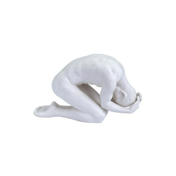 8.75" White Porcelain Nude Man Kneeling and Bowed Figurine, Matt