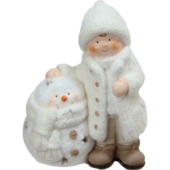 Northlight 8.75" White Snowman with Standing Boy Christmas Tealight Candle Holder