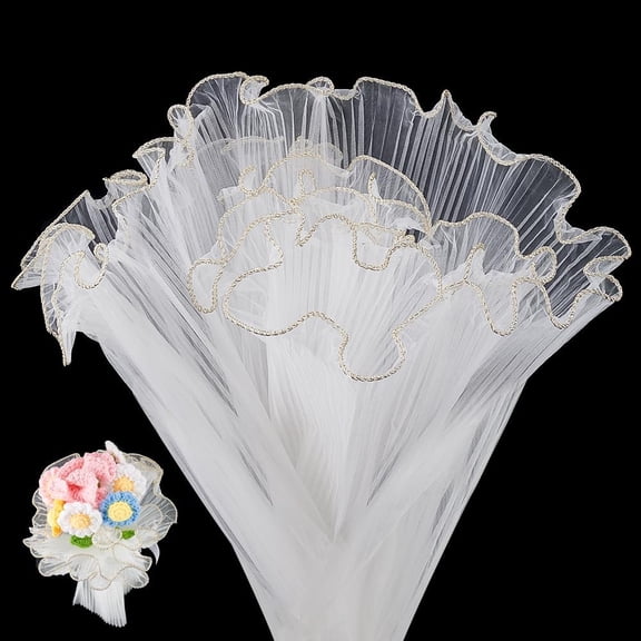 8.75 Yards Flower Wrapping Mesh Paper 2pcs Florist Packaging Paper White Flower Wrapping Mesh Waterproof Floral Packaging Wrinkled Wavy Net Yarn for Mother's Day Party Favor Decor Gold