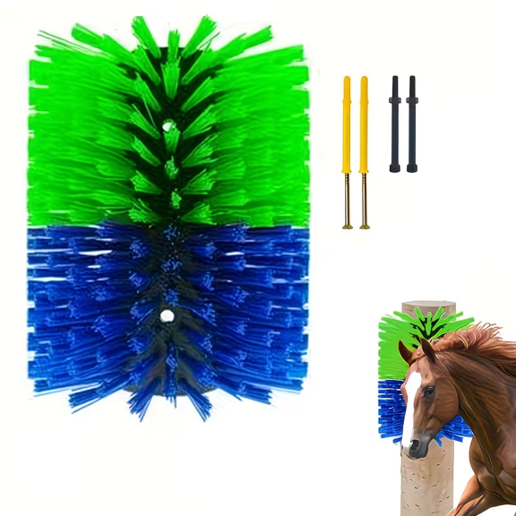 8.7IN 1Pc Durable Livestock Scratching Brush, Horse Cow Goat Grooming Massage Brush, Animal Back Itch Relief & Blood Circulation Support,for Stables & Ranches(Green-Blue)