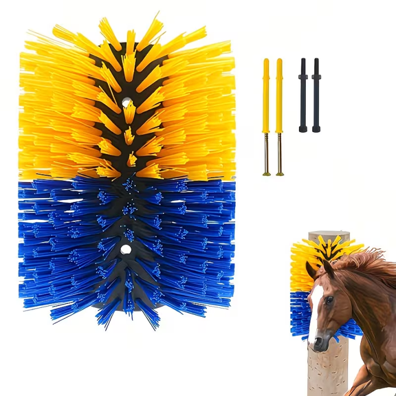 8.7IN 1Pc Durable Livestock Scratching Brush, Horse Cow Goat Grooming Massage Brush, Animal Back Itch Relief & Blood Circulation Support,for Stables & Ranches(Yellow-Blue)