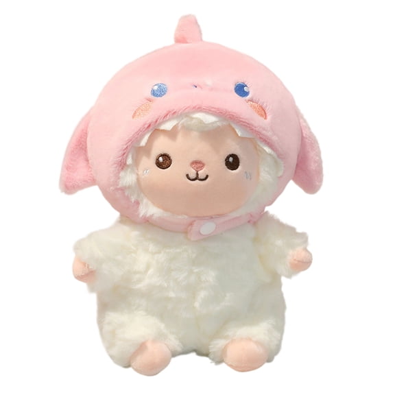 8.7in Four Leaf Clover Lamb Plush Toy, Soft Sheep Stuffed Animal, Lucky Clover Theme Farm Animal, White Fluffy Lamb Figurine, Cuddly Decorative Mascot Animal Pillow