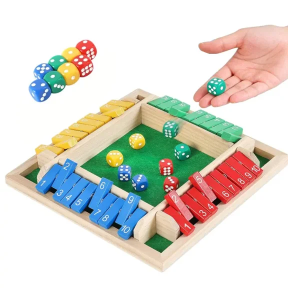 8.7in Shut the Box Dice Game, Classic 4-Player Wooden Flip Board Game with 10 Numbers, Family Friends Internative Tabletop Game for Party Birthday Leisure Time, Strategy Game Number Learning