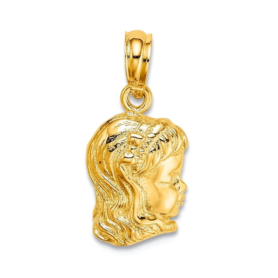8.7mm 10k Solid Yellow Gold Head Charm Pendant Necklace for Women - 1.0 Grams