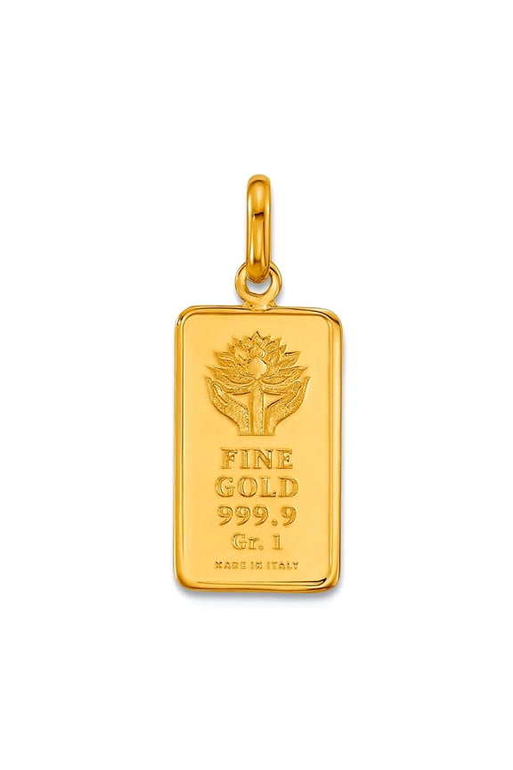 8.7mm 24k One Gram Fine Gold (w 14k Bail) Lotus Ingot Pendant Necklace Pendant for Women - 1.1 Grams