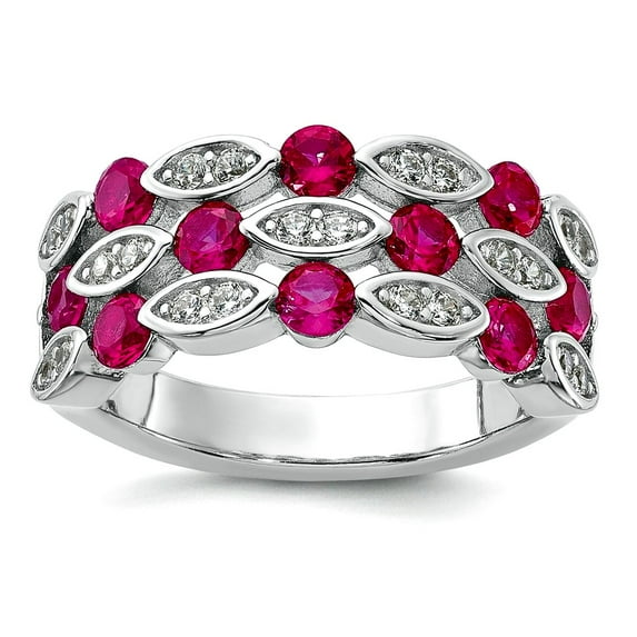 8.7mm 925 Sterling Silver Rhodium Plated Fancy Brilliant-cut Lab Created Ruby and Brilliant-cut White CZ Ring Size 9 Rin