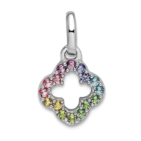 8.7mm 925 Sterling Silver Rhodium Plated Rainbow Nano Crystal Clover Pendant Necklace Pendant for Women