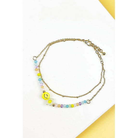 8"- 8.5" SMILE SHAPED GLASS BEAD ANKLET