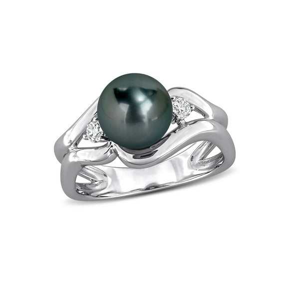 Gem & Harmony 8-8.5mm Black Tahitian Cultured Pearl Ring in Sterling Silver for Women