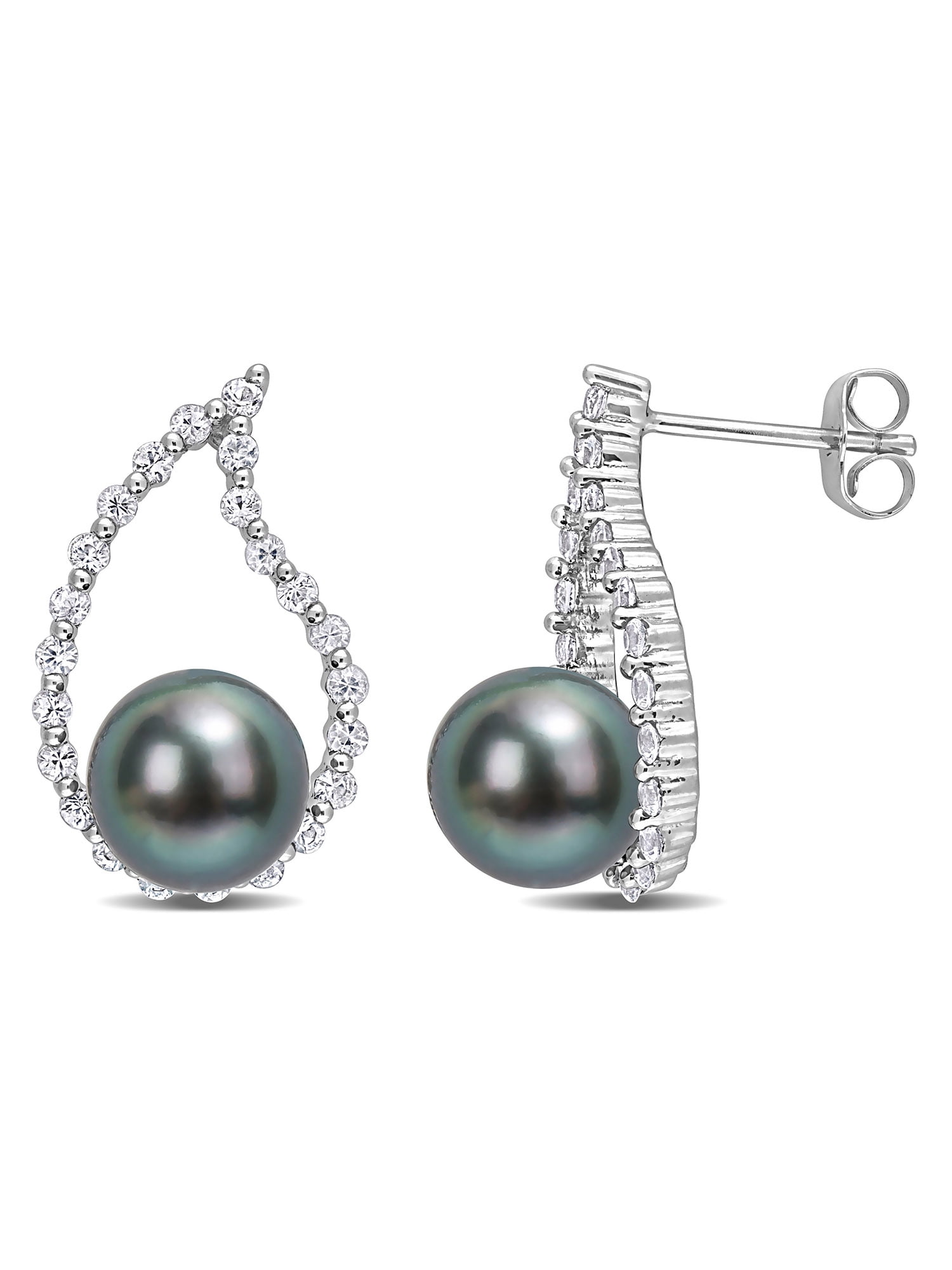 8-8.5mm Black Tahitian Cultured Pearl and 3/4 Carat T.G.W. White