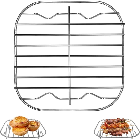 8''×8'' Air Fryer Crisper Rack, Stainless Steel Replacement Crisper Plate Tray Durable & Dishwasher Safe (Silver)