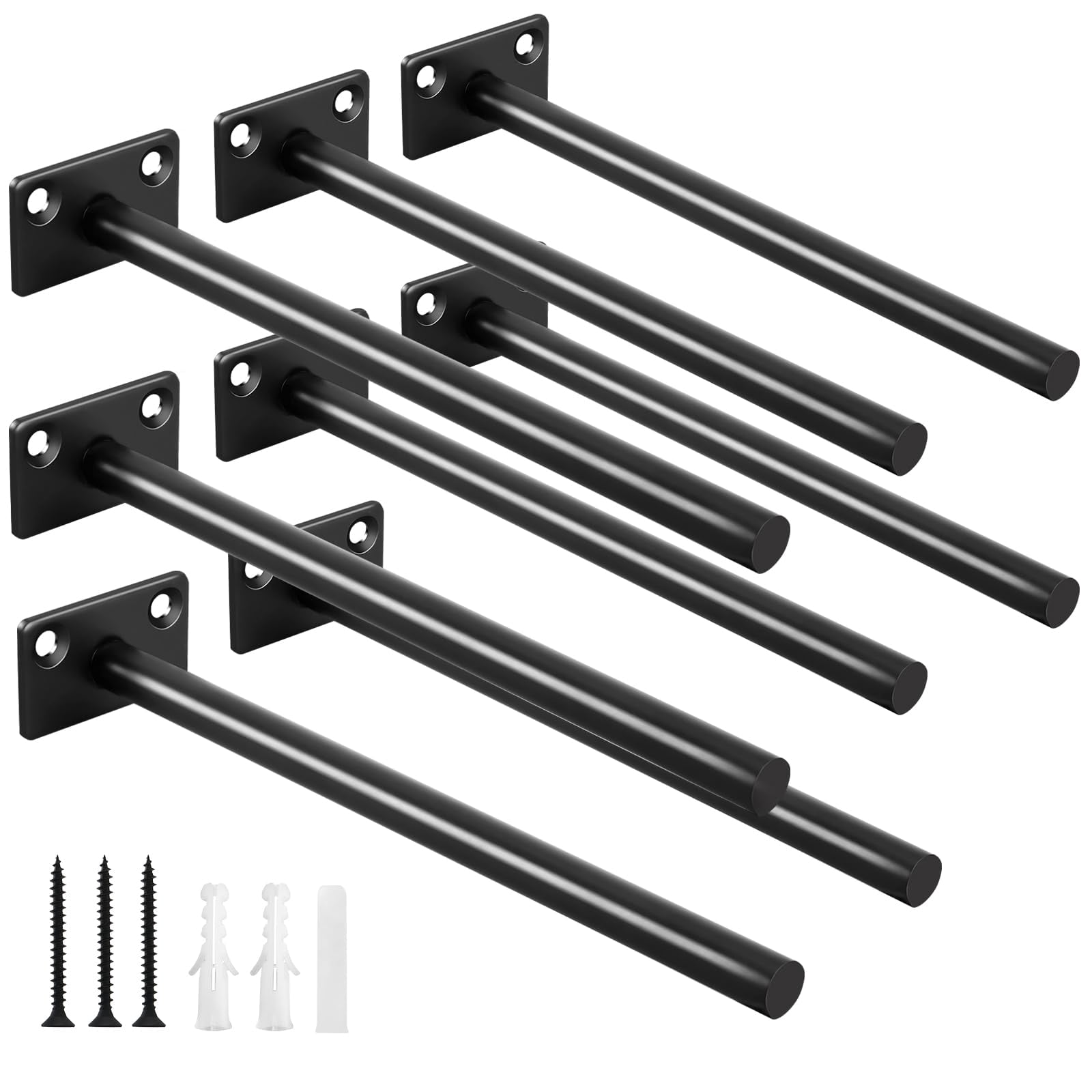 8 8" Black Solid Steel Floating Shelf Bracket Blind Supports - Brackets For Wood Shelves Concealed Support Screws And Wall Plugs Included