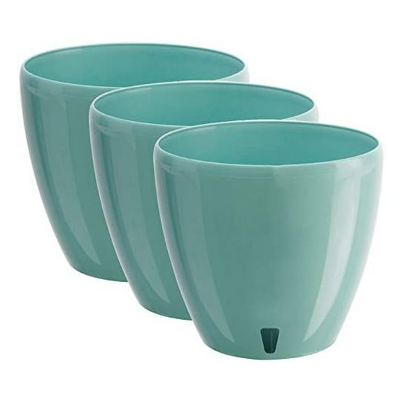 8.8" Deco Self Watering Pots for Indoor Plants in Jade (Set of 3) - Decorative Flower Pot with Water Level Indicator and Drainage Cartridge for All House Plants, Flowers and