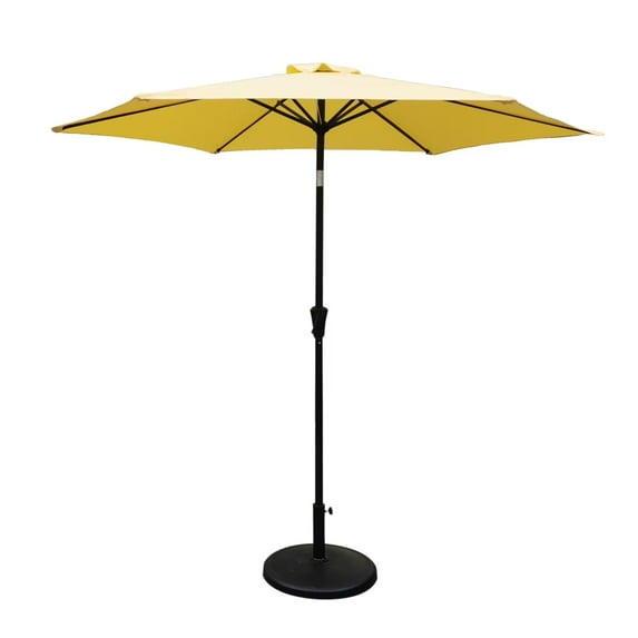 8.8 FT Patio Umbrella, Aluminum Market Umbrella with Push Button Tilt and Crank Lift, Outdoor Table Umbrella with 42 Pounds Round Resin Umbrella Base for Garden, Deck, Backyard, Pool, Yellow