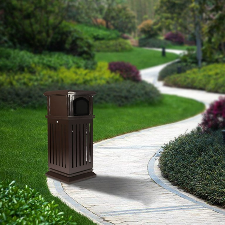 8.8 Gallon Brown Outdoor Resin Trash Can Garbage Waste Bin with Lid Patio