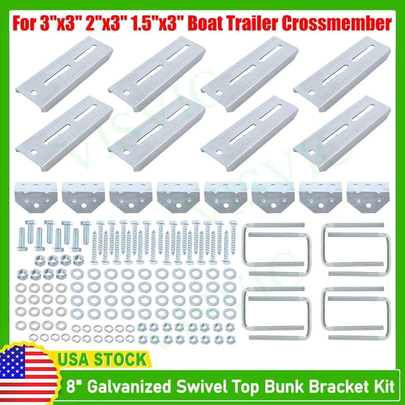 (8) 8" Galvanized Swivel Top Bunk Bracket Kit W/ Hardware Fit 2x3 Boat Trailer