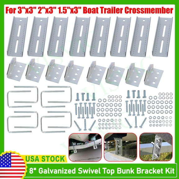 (8) 8" Galvanized Swivel Top Bunk Bracket Kit W/ Hardware For Boat Trailer 2x3