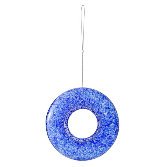 8.8'' Glass Hanging Bird Feeder for Outdoors - Fly-Through Wild Bird Feeder, Round Glass Container Hanging Bird Feeders for Gardens, Yards, Decks to Attract Wild Birds