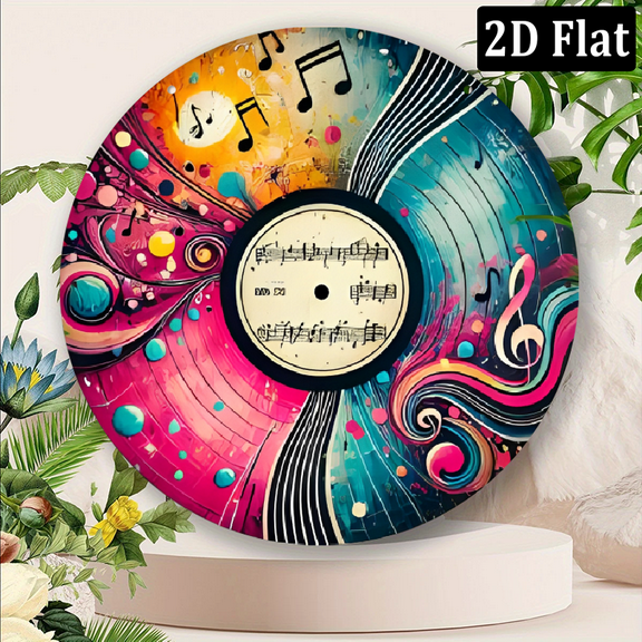 8*8 Inch Retro Music Themed Record Design Wall Art - Decorative Metal Sign for Bar, Cafe, Club, Kitchen - Pack of 1