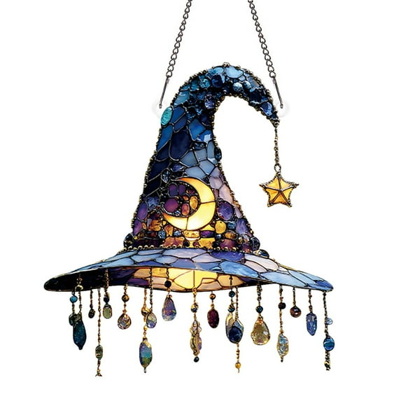 8*8 Inch Witch Hat Halloween Ornament Acrylic Window Hanging, Gift for Witch Hat Lovers, Halloween Home Wall Hanging Decor, Halloween Decorations