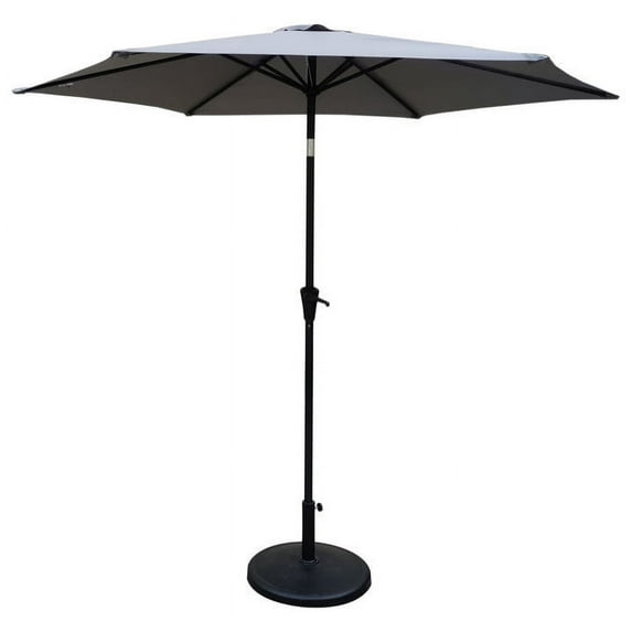 8.8 feet Outdoor Aluminum Patio Umbrella, Patio Umbrella, Market Umbrella with 42 pounds Round Resin Umbrella Base, Push Button Tilt and Crank lift, Gray