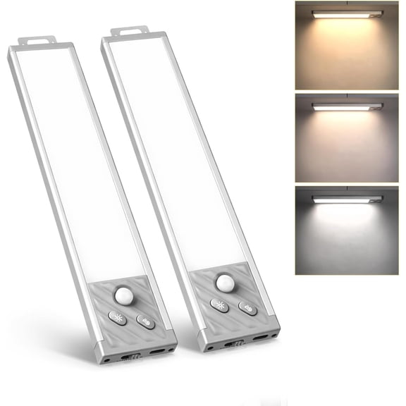 8.8 inch Under Cabinet Lighting, LED Motion Sensor Light with 3 Color Temps, 1500mAh USB Rechargeable Closet Lights, Dimmable  Under Counter Lights for Stairway, Wardrobe, Kitchen(2 Pack)