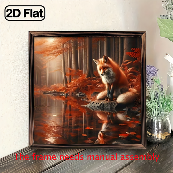 8*8 inch wooden frame painting - Deep Autumn Forest Red Fox. It can be used as a home decoration item or as a wonderful gift.