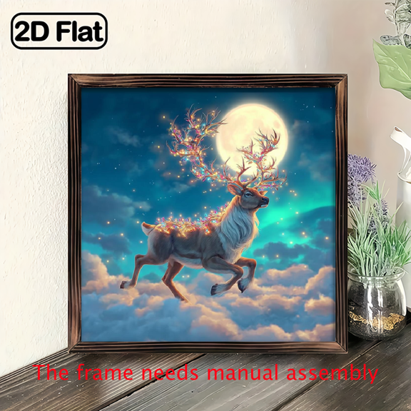 8*8 inch wooden frame painting - Glittering Reindeer. It can be used as a home decoration item or as a wonderful gift.