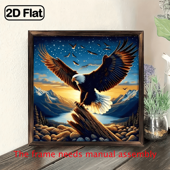 8*8 inch wooden frame painting - Majestic Soaring Bald Eagle. It can be used as a home decoration item or an excellent gift.