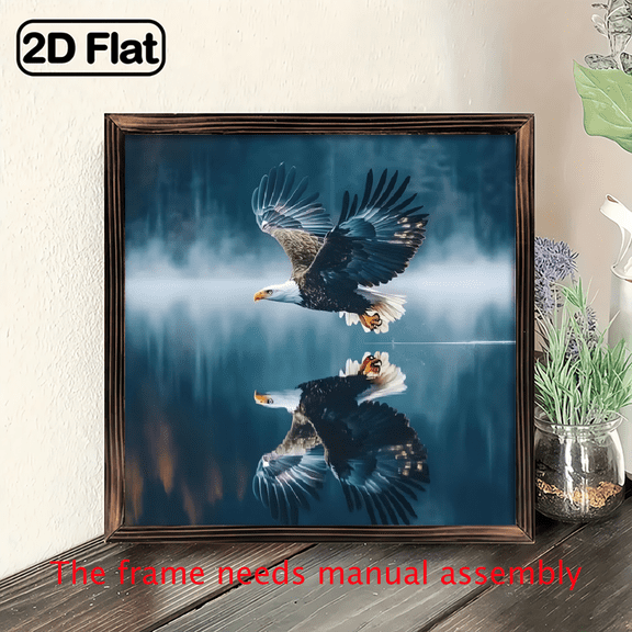 8*8 inch wooden frame painting - Mirror reflection of an eagle. It can be used as a home decoration item or as a wonderful gift.