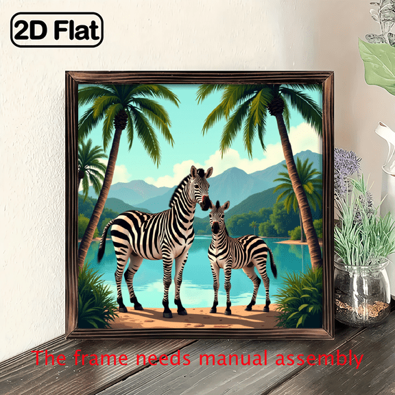 8*8 inch wooden frame painting - Tropical Zebra. It can be used as a home decoration item or as a wonderful gift.