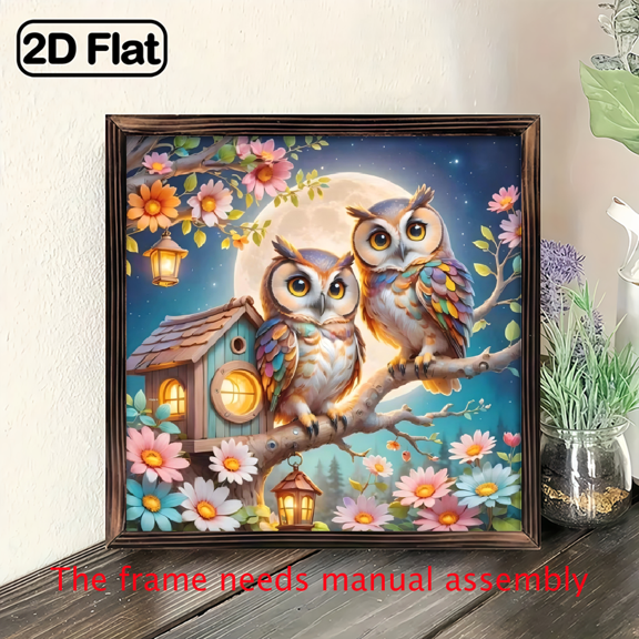 8*8 inch wooden frame painting - cute owl. It can be used as a home decoration item or as a great gift.