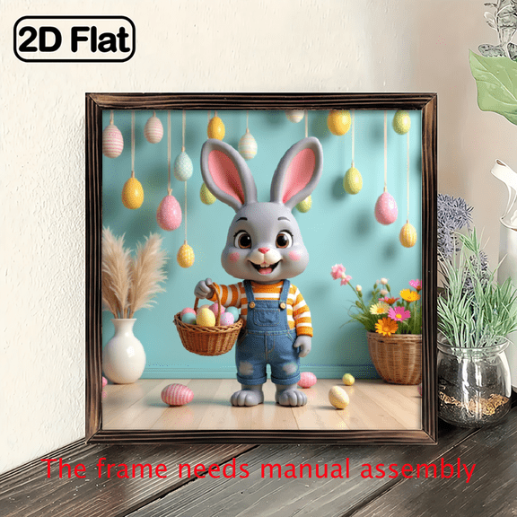 8*8 inch wooden frame painting - cute rabbit. It can be used as a home decoration item or as a great gift.The frame needs manual assembly.