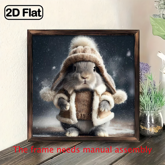 8*8 inch wooden frame painting - cute rabbit. It can be used as a home decoration item or as a great gift.