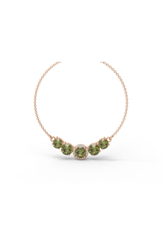 8.82 Ctw Round Shape Green Peridot 925 Sterling Silver Rose Vermeil Women Valentines Day Gifts Necklace