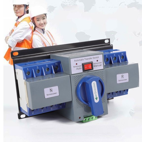 8.82x5.31x3.94in Gray Rectangular ATS, 4-Pole CB Level with Self-Recovery Function, Perfect for Street Lights/Meters/Inverters
