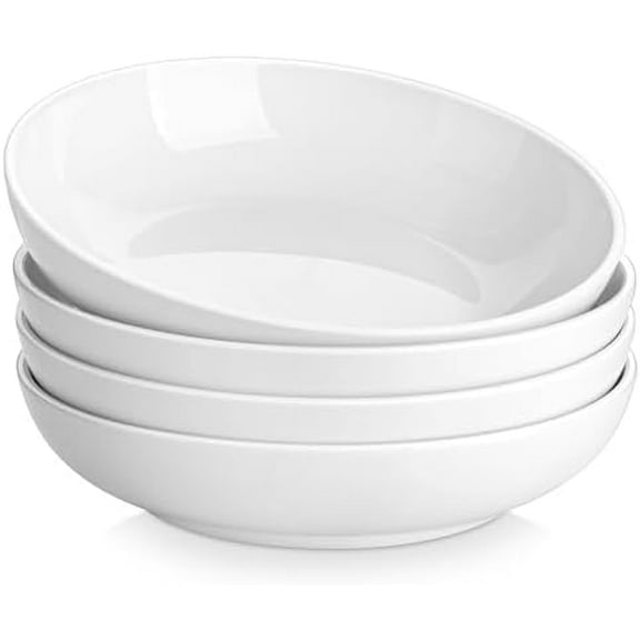 8.85" Large Pasta Bowls, 42 OZ White Salad Bowls Soup Bowls, Porcelain Serving Bowls Set of 4, Large Kitchen Bowl Plates Pasta Plates, Microwave & Dishwasher Safe, Series REGULAR