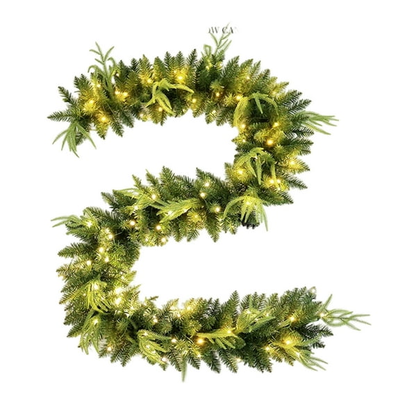 8.85FT LED Norfolk Pine Christmas Garland, Battery Operated Real Touch Artificial Greenery with Lights for Fireplace Mantle Table Outdoor Decor (1PC)