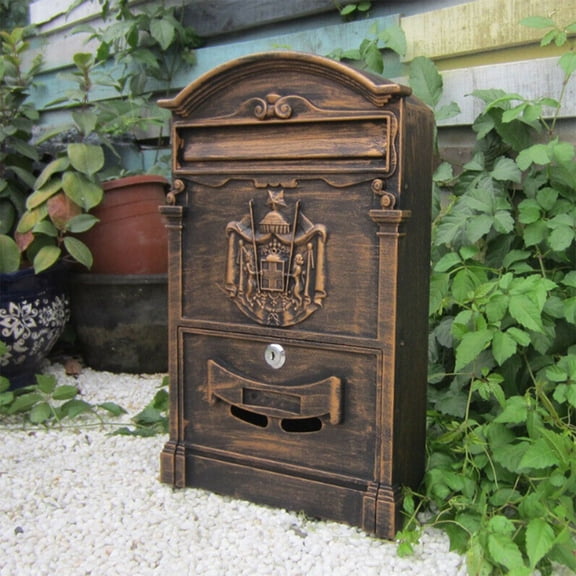 8.86*3.54*16.14 Bronze European Retro Wall-mounted Mailbox Security Vintage Mail Drop Box W/ Lock