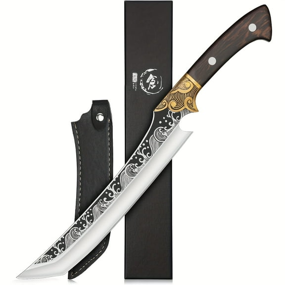 8.86" Hand-Forged Carbon Steel Brisket Knife - Razor-Sharp Full Tang Carving & Grilling Knife with Ergonomic Handle & Sheath, Heavy-Duty Meat Cutting for BBQ, Hunting & Outdoor Cooking